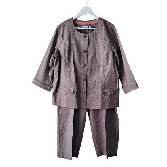 Denim & Co Womens 2 Piece Top and Capri Pants Matching Set Brown Size XL - Picture 1 of 16